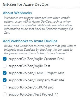 The list of Azure DevOps projects