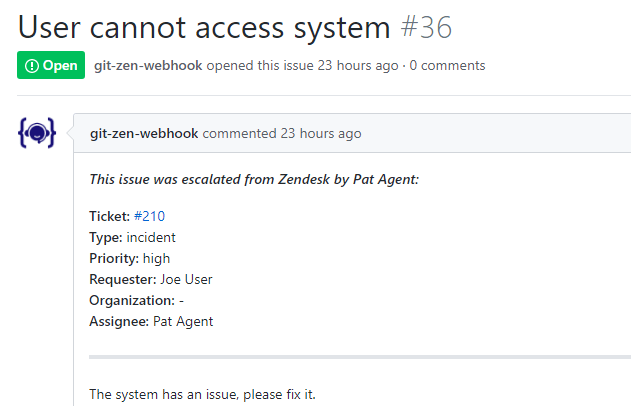 A Zendesk ticket header in a GitHub issue