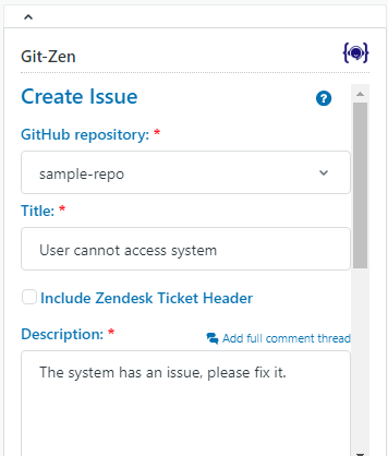 The Create Issue window for GitHub