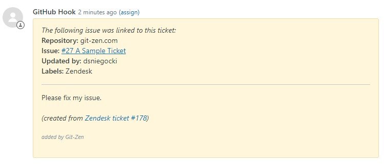 A Zendesk comment created when an issue was linked