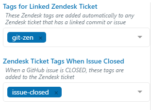 The Zendesk Tags section of the Git-Zen settings