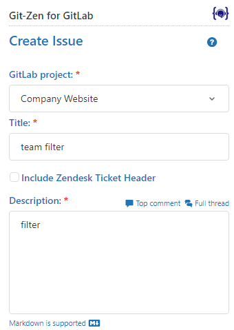 The Create Issue window for GitLab