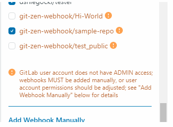 A yellow exclamation point next to a repository
