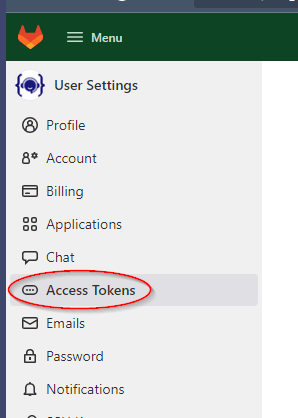 Access Tokens in the GitLab profile menu